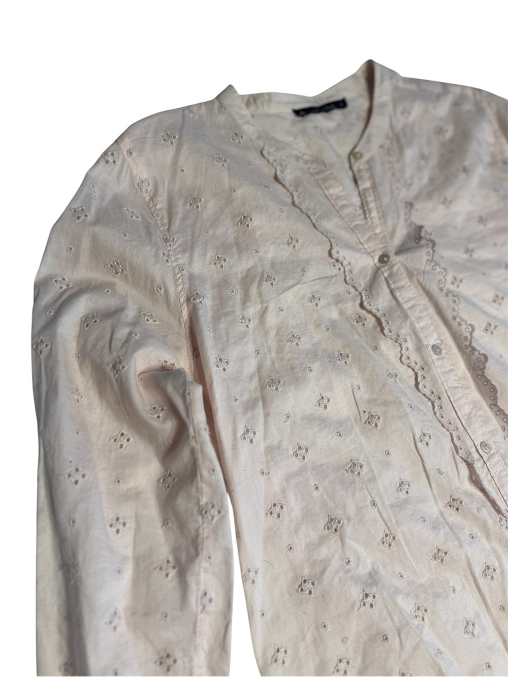 Abercrombie & Fitch Light Pink Eyelet Long-Sleeve Blouse Size L - Picture 2 of 7